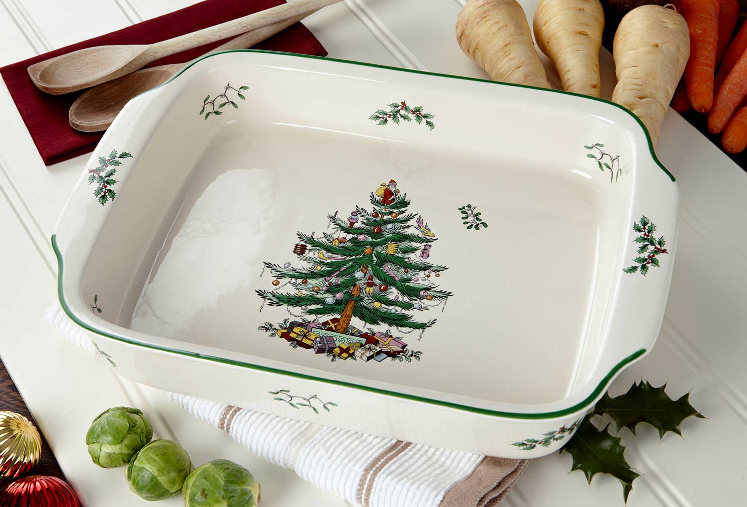 Christmas Tree Rectangular Handled Baking Dish image number null